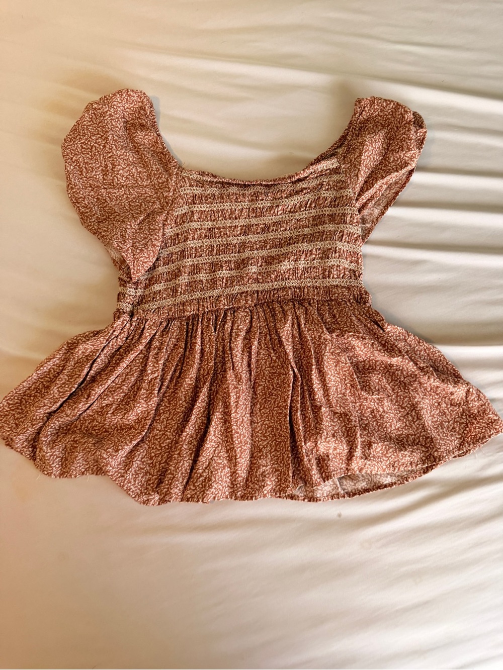 SO Rose Smocked Peplum Top with Puff Sleeves